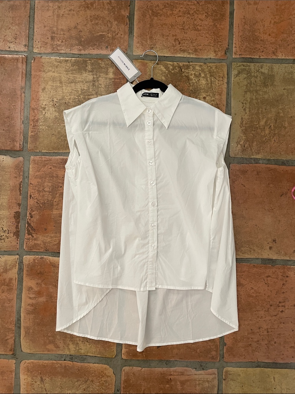 Shein Size Small Oversized Cotton Blend Hi Low White Sleeveless Blouse
